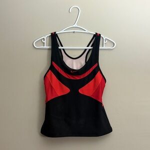Vintage Nike Black & Red Racer Back Tank Top w Built-In Bra